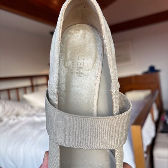 M.Gemi Italian Mary Jane Block Heel 42 Nude Beige Suede & Canvas Made in Italy - Picture 5 of 6